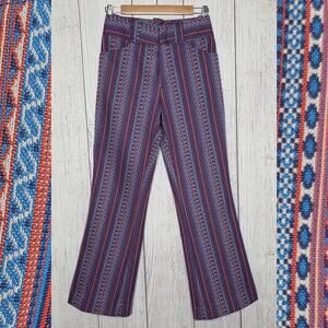 Vintage 70s Hippie Boho Festival Pants Flared Striped Trousers, Sz 10 (26x28.5)